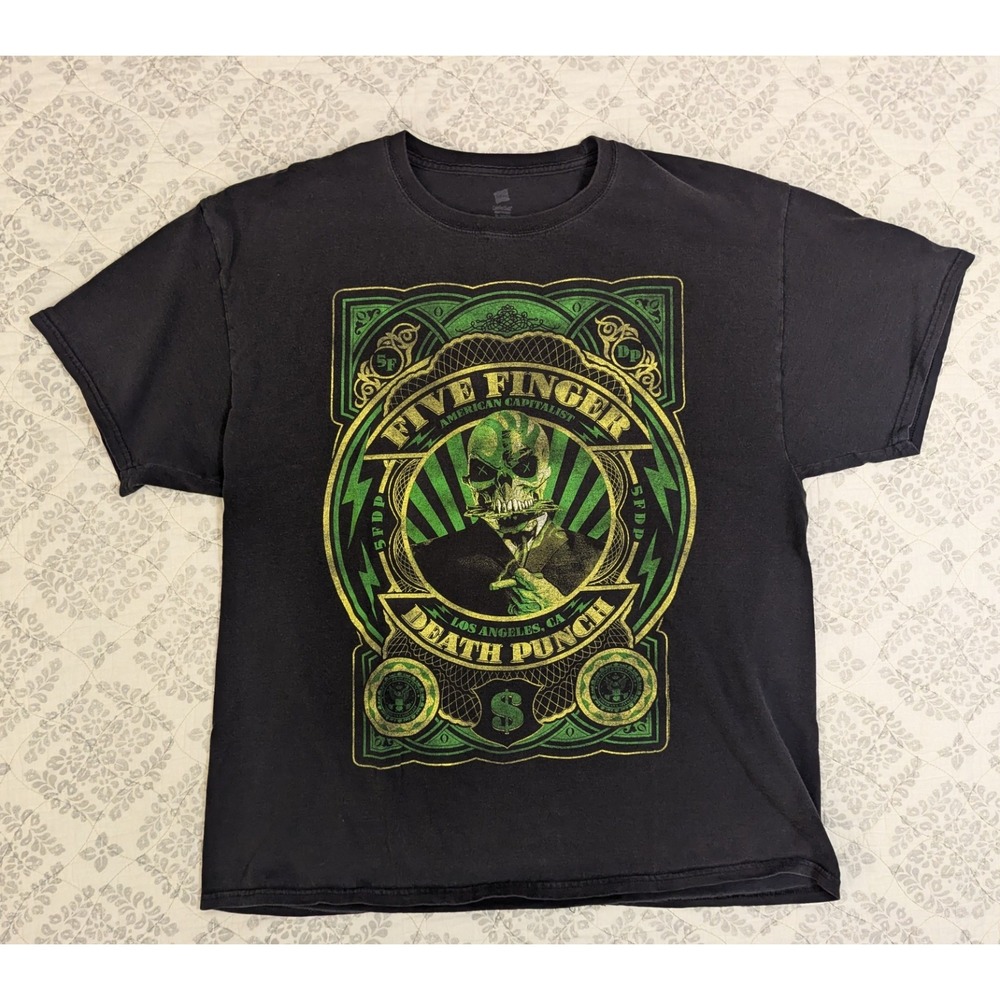 Five Finger Death Punch 2011 Tour Mens XL T-Shirt Blk Metal Faded Skull Grunge‎